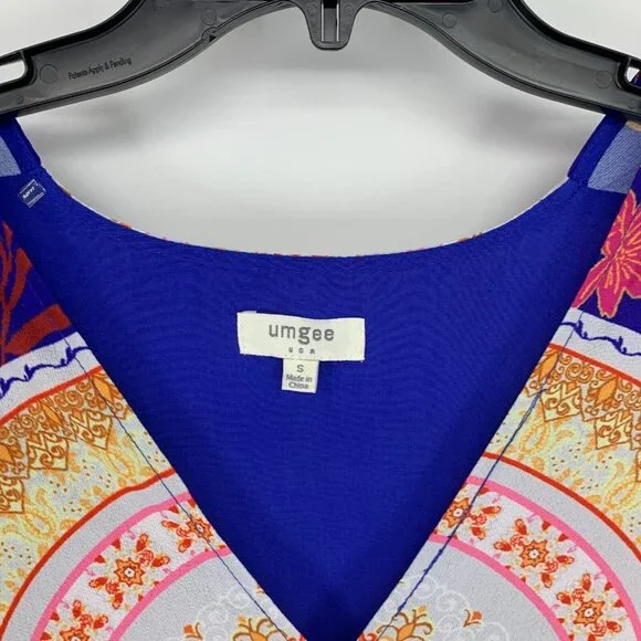 Umgee Top Blue V Neck Bell Sleeve Boho Medallion Printed - Picture 3 of 11